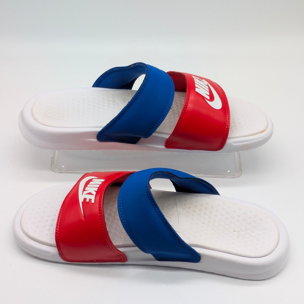 Nike Benassi Duo Ultra Slides Womens Size 10 Red Blue White Double Strap Sandals